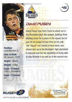 2003 Kryptyx The Defenders Australian Rugby Union #45 David Pusey Back